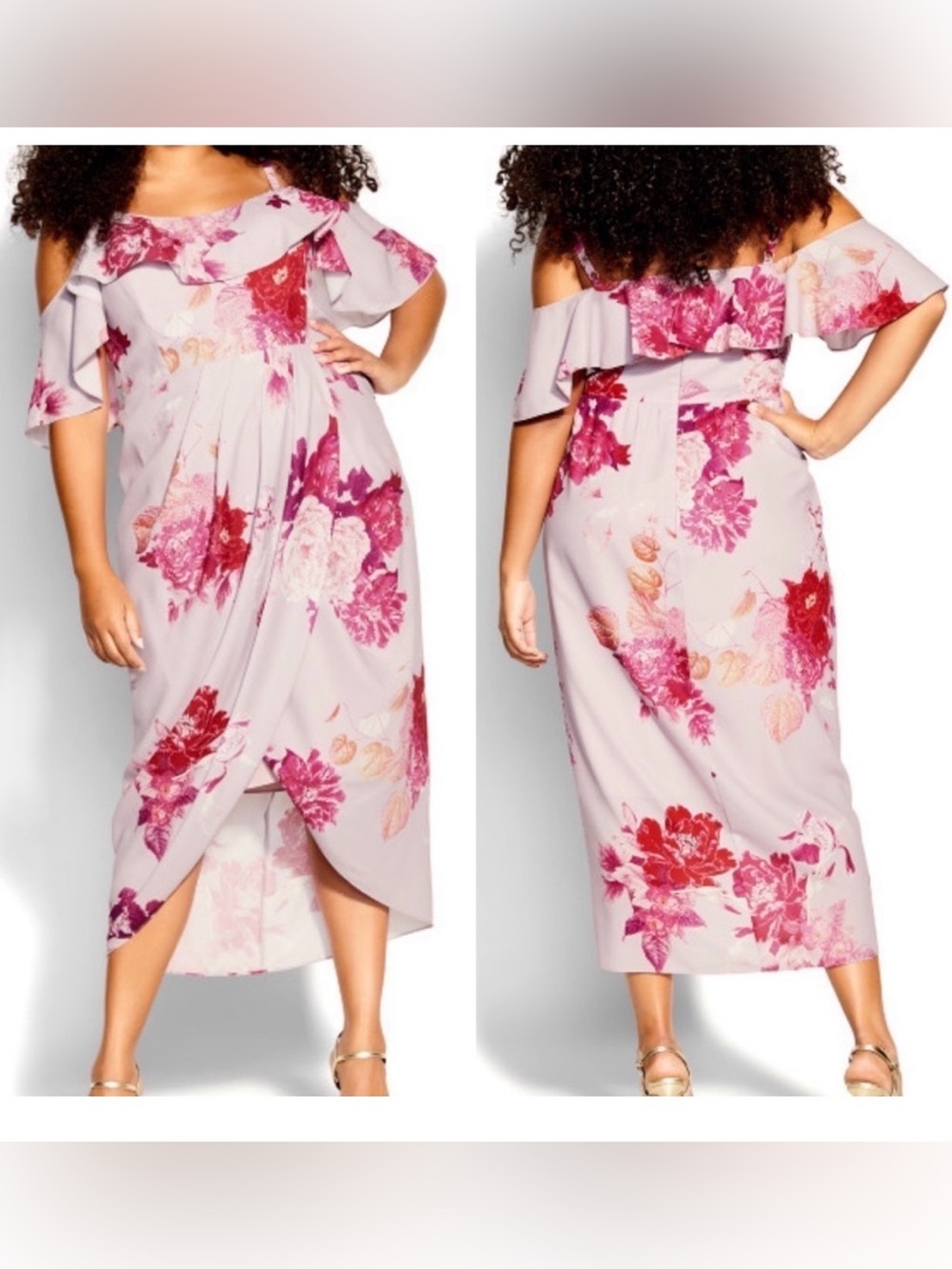 City Chic Sakura Floral Purple & Pink Plus Size Midi Dress SIZE 20